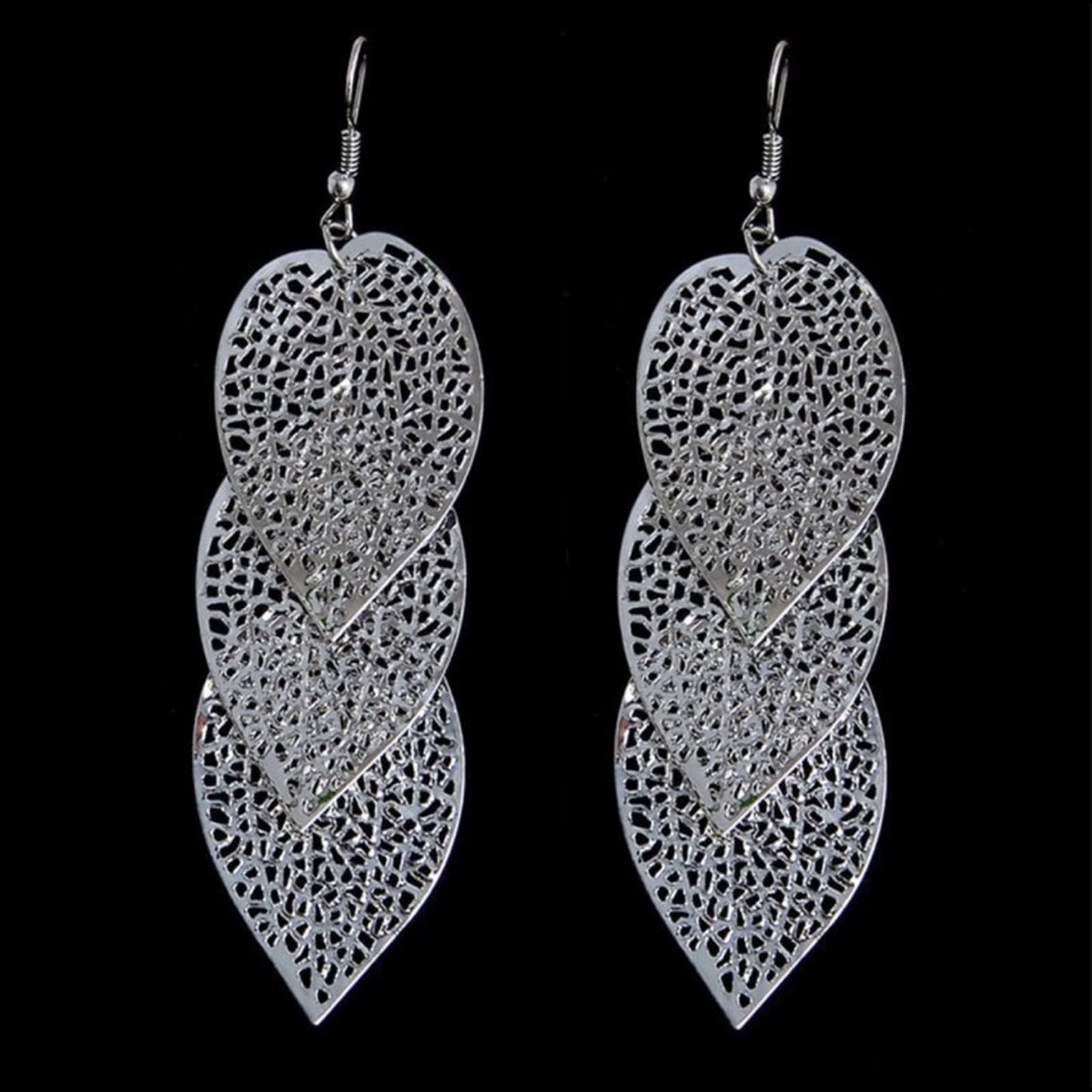 Boho Silver Leaf Dangle Earrings